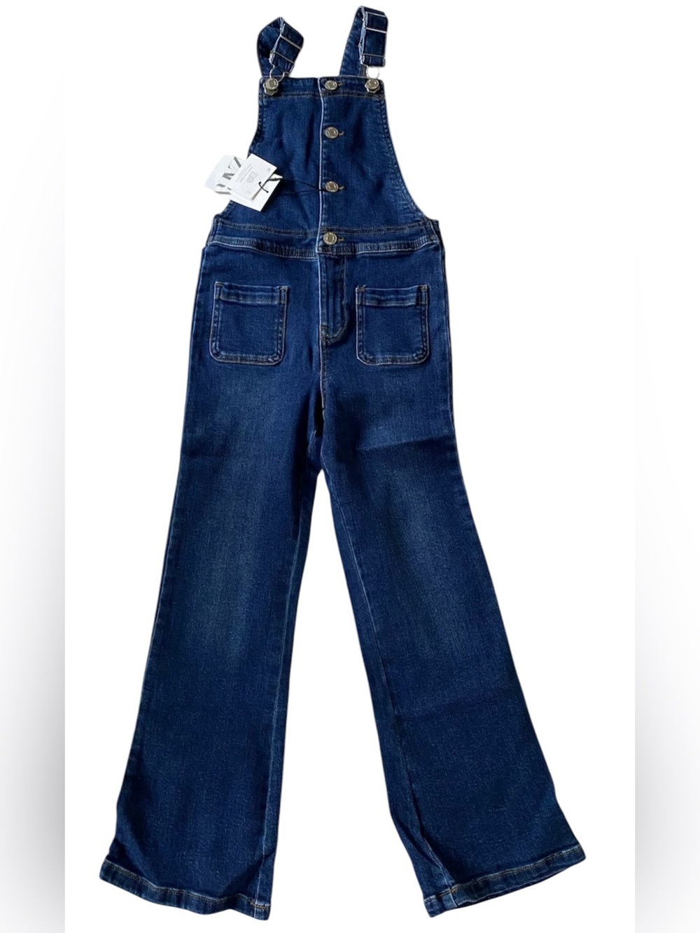 Zara Girls Blue Denim Button Front Wide Leg Overalls Size 10 NWT